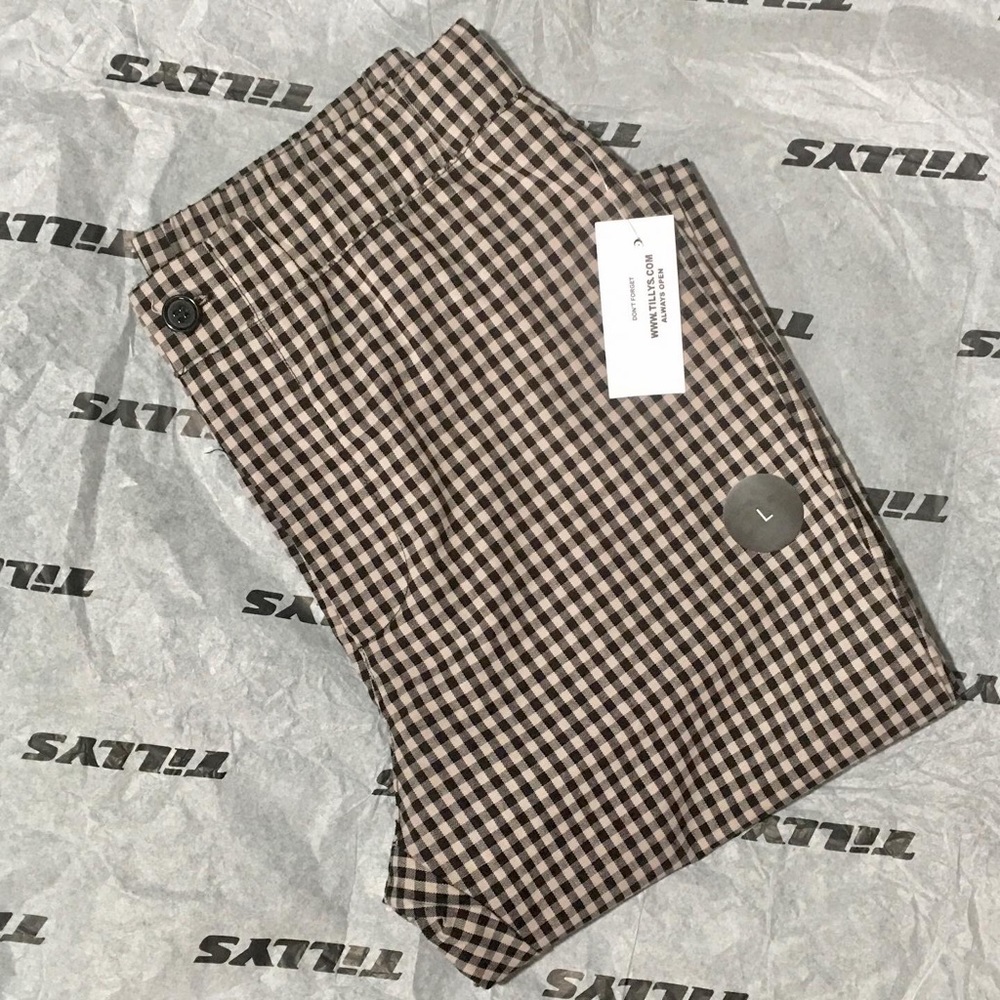 Black/Khaki Checker/Gingham print Stretch Pants